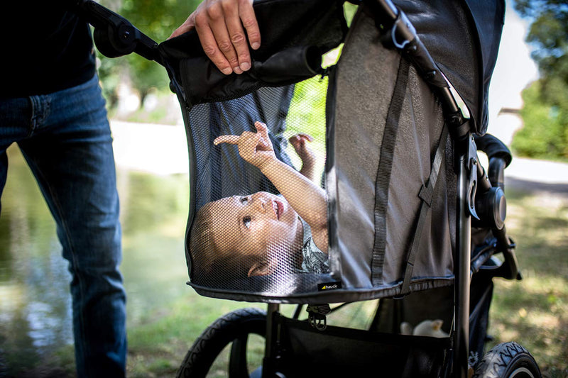 hauck Runner 2, Schwarz - Robuster Dreirad Buggy mit XL Lufträdern, Federung, UV Schutz 50+, XL Netzfenster, Verstellbarer Schieber, mit Liegefunktion