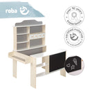 roba Kaufladen, Holz natur,weiß/grau lackiert, 4 Schubladen,Tafel, Theke & Seitentheke