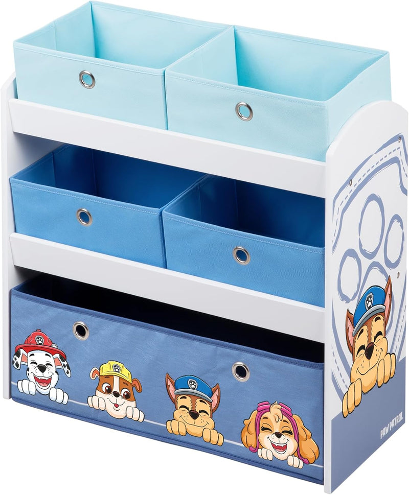 roba Spielregal aus Holz Paw Patrol - Spielzeugregal mit 5 Boxen - Montessori Aufbewahrungsregal für Jungen & Mädchen - Weiß/Grau…