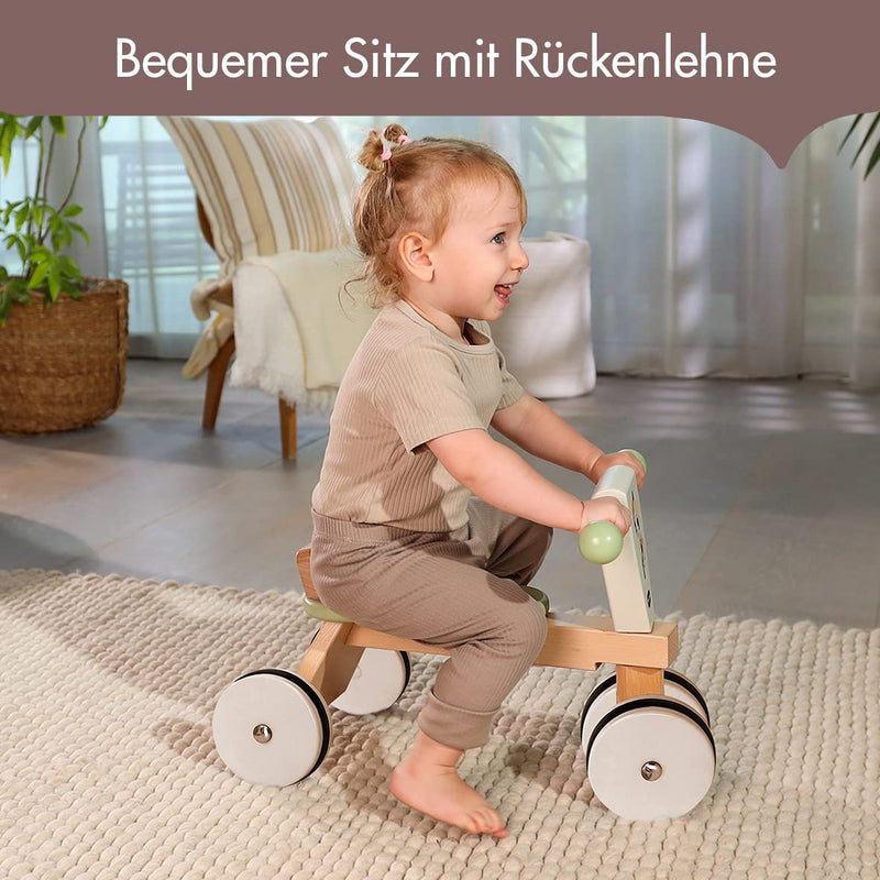 Tiny Love Holz Laufrad , Laufrad, Baby Lauflernrad, gummierte Räder, fördert motorische Fähigkeiten, kognitive Entwicklung, bequemes natürliches Design, 18–36 Monate, Boho Chic