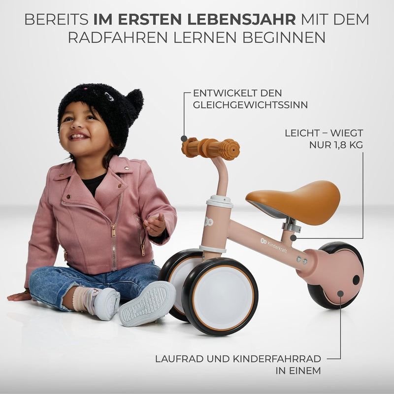 Kinderkraft Laufrad CUTIE, Lernlaufrad, Kinderlaufrad, Lauflernrad, Fahrrad ohne Pedale, Dreirad, Aus Metall, Modernes Design, Sichere Konstruktion