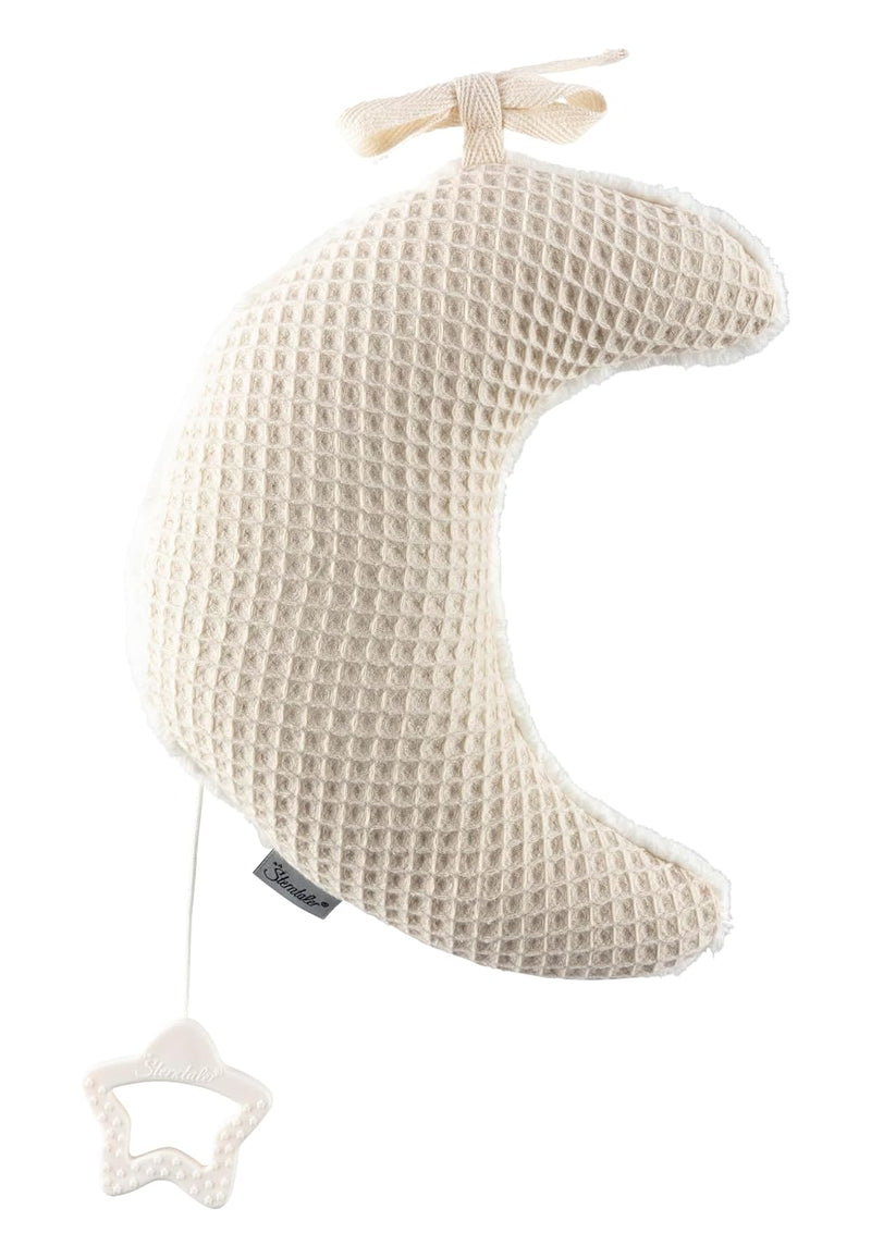 Spieluhr mittel Mond Luna ecru zum Anbinden, Baby Einschlafhilfe mit integriertem Spielwerk zum Aufziehen, Melodie: Guter Mond, du gehst so stille, ab Geburt für Jungen und Mädchen