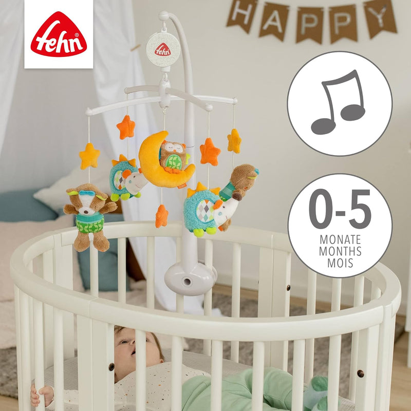 Fehn 071214 Musik–Mobile Forest – Spieluhr–Mobile mit Bewohnern des Waldes – Melodie "Weißt du wieviel Sternlein stehen" – Zum Befestigen am Bett