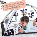 Tiny Love Black & White Gymini, 2-in-1 Spielmatte Baby mit Musik, 0+ Monate, Spieldecke Baby, 18 Aktivitäten, interaktive Musikspielfigur, kontrastreiches Babybuch, verstellbare Bögen