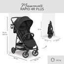 hauck Rapid 4R Plus, Schwarz - Kinderbuggy mit Liegefunktion ab Geburt bis 22 kg - UV Schutz 50+ - Klein Zusammenklappbar - Höhenverstellbarer Schieber mit Getränkehalter