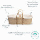 Clair de Lune Bio-Palmen-Moseskorb, Gold-Preisträger, kommt mit Bio-Kompresse, natürlicher Bambus-Matratze und weichem Baby-Betttuch, 75 x 28 cm (Naturcreme)