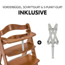 hauck Alpha+, Walnut - Mitwachsender Holzhochstuhl aus Buche für Kinder ab 6 Monaten bis 90 kg - Inklusive 5 Punkt Gurt, Schrittgurt, Schutzbügel - Kompatibel mit viel Zubehör