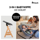 hauck 3-in-1 Bouncer for Alpha+, Beta+ & Arketa Wooden High Chair, Ergonomic Baby Lounger for Babies from Birth up to 15 kg, with 5-Point Harness, Seat Reducer, Cotton Cover (Dark Grey Melange)