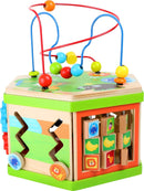 Small Foot Motorikwürfel Safari, mit Motorikschleife, Schiebespiel und Rechenschieber, aus Holz, ab 12 Monate, 4244 Toys, Bunt