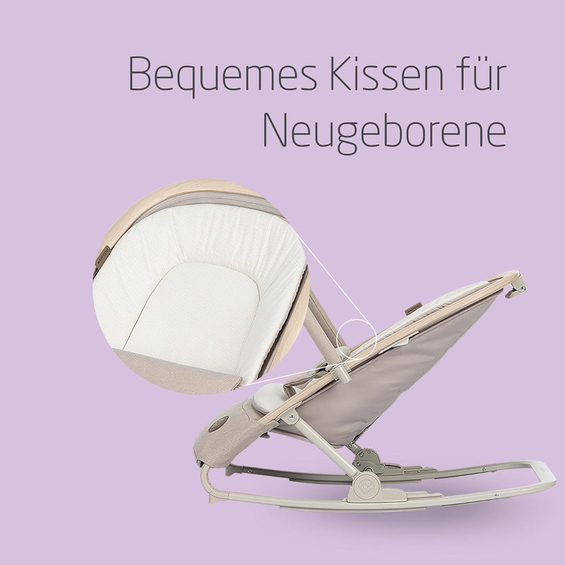 Maxi-Cosi Kori 2-in-1-Babywippe mit Spielzeugbogen, 0–2 Jahre, bis zu 15 kg, Baby Bouncer, 3 mit einer Hand einstellbare Liegepositionen, Easy-in-Gurt, leicht und kompakt, Eco Care, Classic Beige