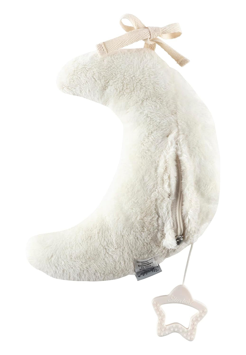 Spieluhr mittel Mond Luna ecru zum Anbinden, Baby Einschlafhilfe mit integriertem Spielwerk zum Aufziehen, Melodie: Guter Mond, du gehst so stille, ab Geburt für Jungen und Mädchen