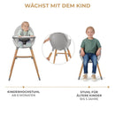Kinderkraft Hochstuhl FINI2 2 in 1, Kinderhochstuhl, Babystuhl, Kombihochstuhl, Beine aus Holz, Sicherheitsgurte, Fußstütze, Doppeltablett, ab 6 Monate bis 5 Jahre, 5 Punkt Gurte, Grau