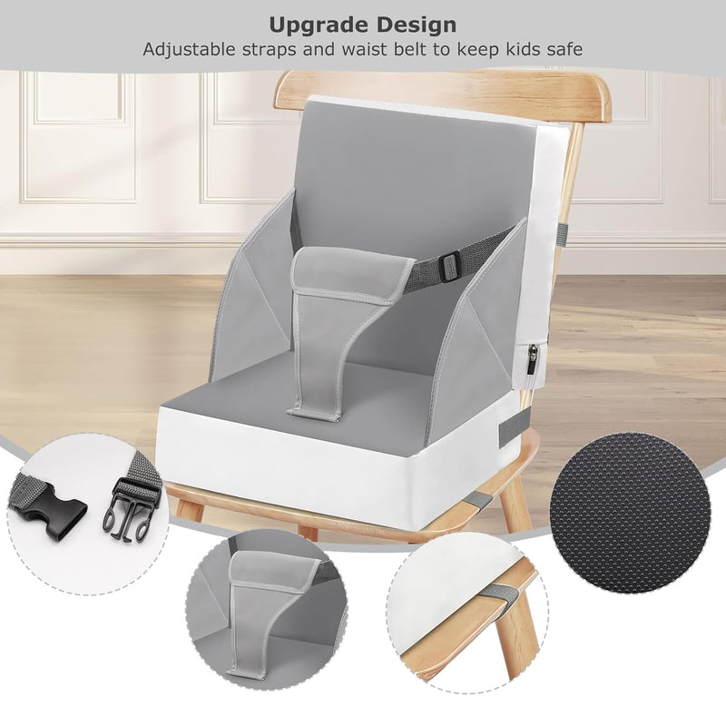 Sitzerhöhung Stuhl Kind – 3-Punkt-Gurt Sitzkissen Kinder Baby PU Waschbar Tragbare Stuhl Sitzerhöhung mit Gurte Kindersitzkissen Hochstuhl für Reisen, Kompakte Leichte Reise Booster Sitz