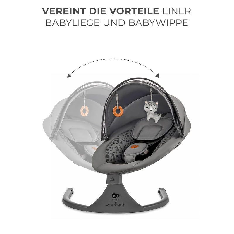 Kinderkraft LUMI 2 Babywippe, Elektrische Babyschaukel, Von der Geburt bis 9 Monate, Höhenverstellbar, 5 Schaukelmodi, 12 Melodien, Bogen mit Spiel...