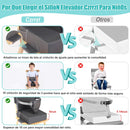 Czrrzl SitzerhöHung Stuhl Kind PU Wasserdicht Stuhlerhöhung Kinder mit Rückenlehne und Verstellbaren Sitzgurten Rutschfester Boden Tragbar Hause Kinder Sitzerhöhung Stuhl für Zuhause Unterwegs(Grau）