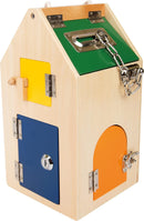 small foot Schlosshaus, aus Holz, mit Schlössern, Riegeln, Hebeln, Scharnieren und Sicherheitskette, ab 3 Jahren, 4432 Spielzeug, Naturholz