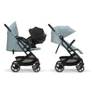 Cybex Gold Kinderwagen Beezy mit One-Pull Harness, Ab Geburt bis ca. 4 Jahre (max. 22 kg), Kompakt und ergonomisch, Stormy Blue (Hellblau mit schwarzem Rahmen)
