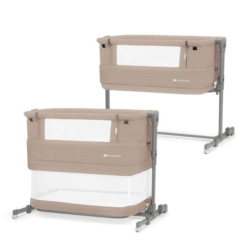Kinderkraft NESTE GROW 3 in 1 Babybett, Beistellbett baby, Kinderbett ab Geburt für 2 Jahre, mit Matratze Transporttasche Rollen, Höhenverstellung in 5 Stufen, verstellbaren Matratzenwinkel, Beige