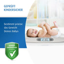 reer BabyCare Babywaage | Ergonomische Wiegeschale für Neugeborene/Babys | 25kg Maximalgewicht | Integriertes Maßband, HOLD- und Tarierfunktion | Beleuchtetes LCD-Display | Präzision von 5g