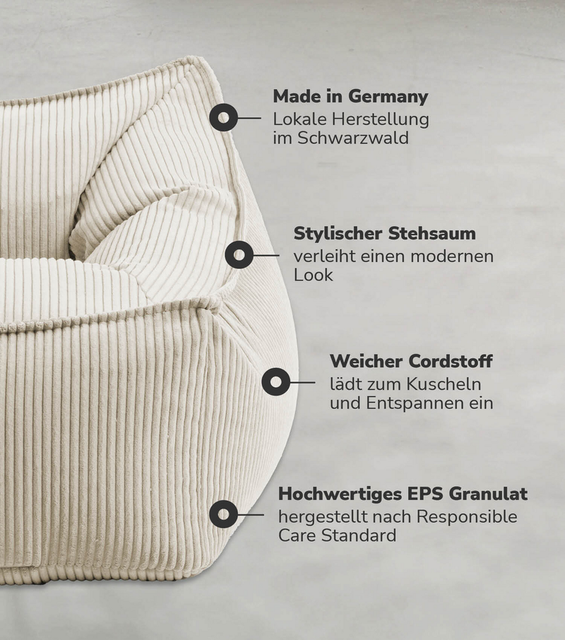 mokebo 'Der Lümmel' Sitzsack Sessel Cord XXL Sitz Kissen Cord Sessel Beige