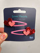 Glitzer Haarspangen • Love Hearts • 2er Set