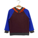 kronjuwel Kapuzenpullover 98/104 aus 100% Merinowolle aubergine royalblau orange Upcycling