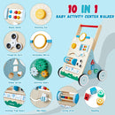 Lauflernwagen Holz 10 in 1 Verwendung als Laufwagen Baby Lauflernhilfe Holz mit gummierten Holzrädern und Activity Center Gehfrei Lauflernhilfe Baby Spielzeug für Jungen und Mädchen