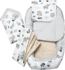 Medi Partners Babynest Nestchen Baby Set für Neugeborene - 100x60x15 Kuschelnest 5 teilig tragbar Nest zweiseitig Babynestchen Bett 100% Baumwolle (Mint Zoo mit beige Minky)
