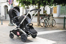 RED CASTLE, Kinderwagen, Zwilling/Tandem/doppelt, ab der Geburt, wendbare Sitze/Rückenlehne 3 Positionen, großer Aufbewahrungskorb, Gestell verstellbar, anpassbar, Evolutwin, Schwarz