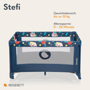 LIONELO Stefi Baby Kinderbett, Reisebett ab Geburt bis 15 kg, Seiteneingang, Sicherungssystem LockGuard, Blockade der Räder, Tragetasche, zusammenklappbar