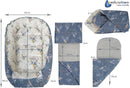 Medi Partners Babynest Nestchen Baby Set für Neugeborene - 100x60x15 Kuschelnest 5 teilig tragbar Nest zweiseitig Babynestchen Bett 100% Baumwolle (Traumfänger mit grauen Minky)