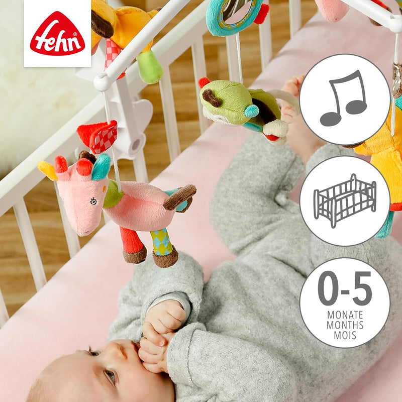 Fehn Musik-Mobile Safari – Spieluhr-Mobile mit bunten Safari-Tieren zum Lauschen & Staunen – Melodie "Brahms Wiegenlied"