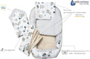 Medi Partners Babynest Nestchen Baby Set für Neugeborene - 100x60x15 Kuschelnest 5 teilig tragbar Nest zweiseitig Babynestchen Bett 100% Baumwolle (Mint Zoo mit beige Minky)