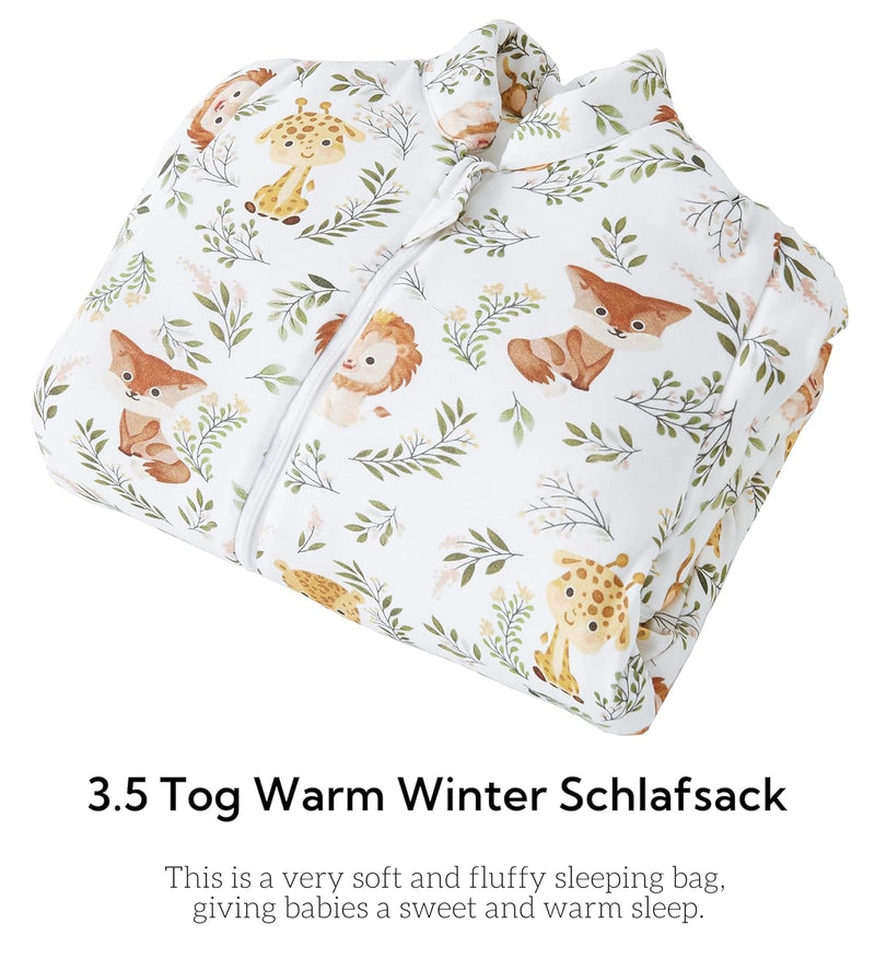 Chilsuessy Baby Schlafsack Winter 3.5 Tog Kinder Schlafsack Ganzjahres Schlafsäcke Jungen Mädchen Schlafsack für Kleinkinder Neugeborene, Dschungel Tiere/3.5 Tog, L (90-105 cm)