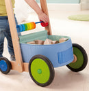 HABA 6432 - Lauflernwagen Farbenspaß, Lauflernhilfe aus Holz und Textil mit bunten Spielelementen, Transportfach für Spielsachen, Bremse und Gummirädern, ab 10 Monaten