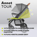 LIONELO Annet Tour Kinderwagen bis 22 kg, verstellbarer Griff, zusammenklappbar, verstellbare Rückenlehne bis zur Liegeposition, wartungsfreie Räder, XXL-Verdeck, 5-Punkt-Gurt, Einkaufskorb