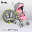 LIONELO Irma Kinderwagen Bis 15 kg - Leichter Moderner Mit Liegefunktion, Faltbar, Große 6-Zoll-Räder, Großer Korb, Tasche, Moskitonetz Pink