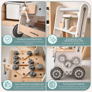 Mamabrum Lauflernwagen aus Holz mit Gummibereifung, Lauflernhilfe-Laufwagen für Kinder, Baby Walker, Babyspielzeug, Holzspielzeug, Sortierer, Werkz...