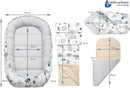 Medi Partners Babynest Nestchen Baby Set für Neugeborene - 100x60x15 Kuschelnest 5 teilig tragbar Nest zweiseitig Babynestchen Bett 100% Baumwolle (Mint Zoo mit beige Minky)