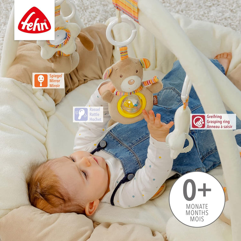 Fehn 3-D-Activity-Nest Spielbogen - Rainbow – Baby Krabbeldecke rund mit 5 abnehmbaren Spielzeugen zum Greifen