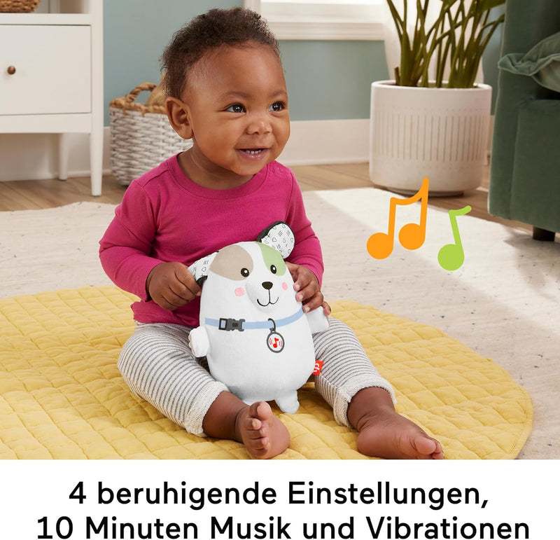 FISHER-PRICE Schlummer Hündchen Spieluhr - Tragbarer weicher Plüschklangerzeuger mit beruhigender Musik auf Reisen, 4 Wiedergabeeinstellungen, maschinenwaschbar
