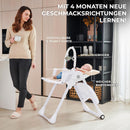 Kinderkraft TUMMIE Hochstuhl 2 in 1, Kinderhochstuhl, Babystuhl, Kombihochstuhl, ab den Ersten Lebensmonaten, Fußstütze, Halbliegende Position, Bezug aus PU, mit Spielzeugen, Grau