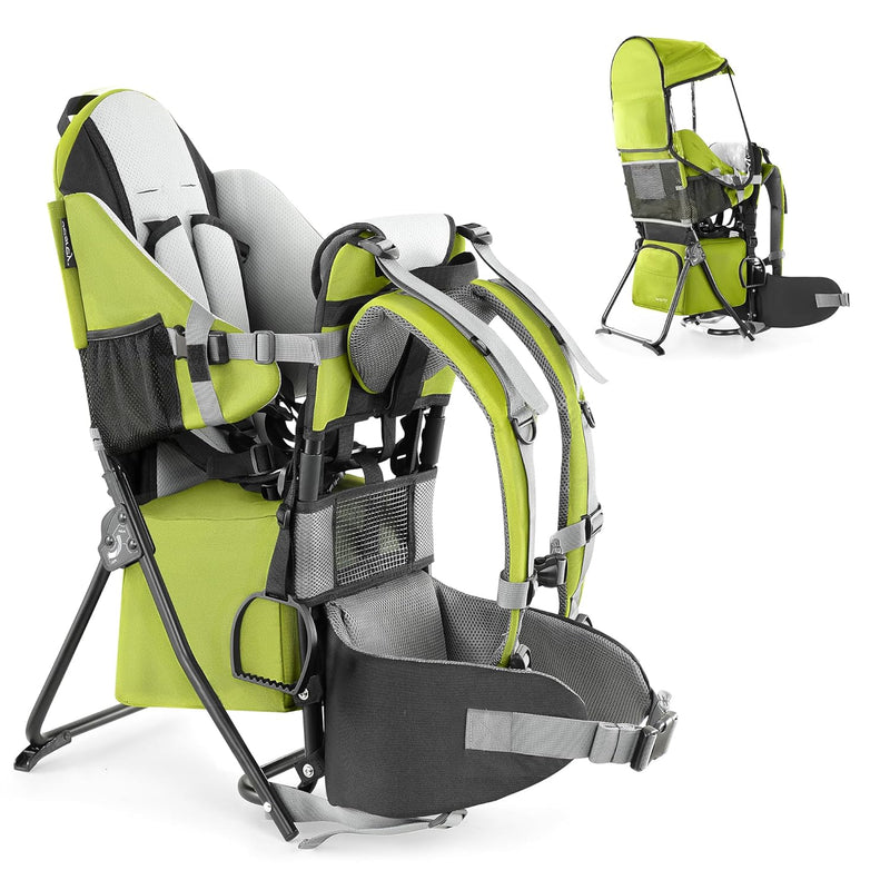 besrey Kraxe Kindertrage mit Aufbewahrungstasche, tragbare Kinderrückentrage für Reise, Kinderkraxe wandern für 6-36 Monate, Tragesitz bis 25 kg, zusammenklappbare (Hellgrün)