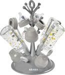 BÉABA, Flaschenabtropfschale für Baum, große Kapazität, 6 Fläschchen und Zubehör, abnehmbare Wasserauffangschale, praktisch, cleveres Design, Hellgrau