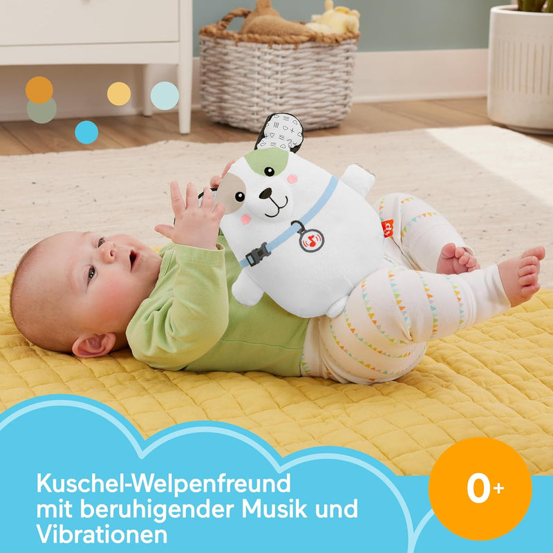 FISHER-PRICE Schlummer Hündchen Spieluhr - Tragbarer weicher Plüschklangerzeuger mit beruhigender Musik auf Reisen, 4 Wiedergabeeinstellungen, maschinenwaschbar