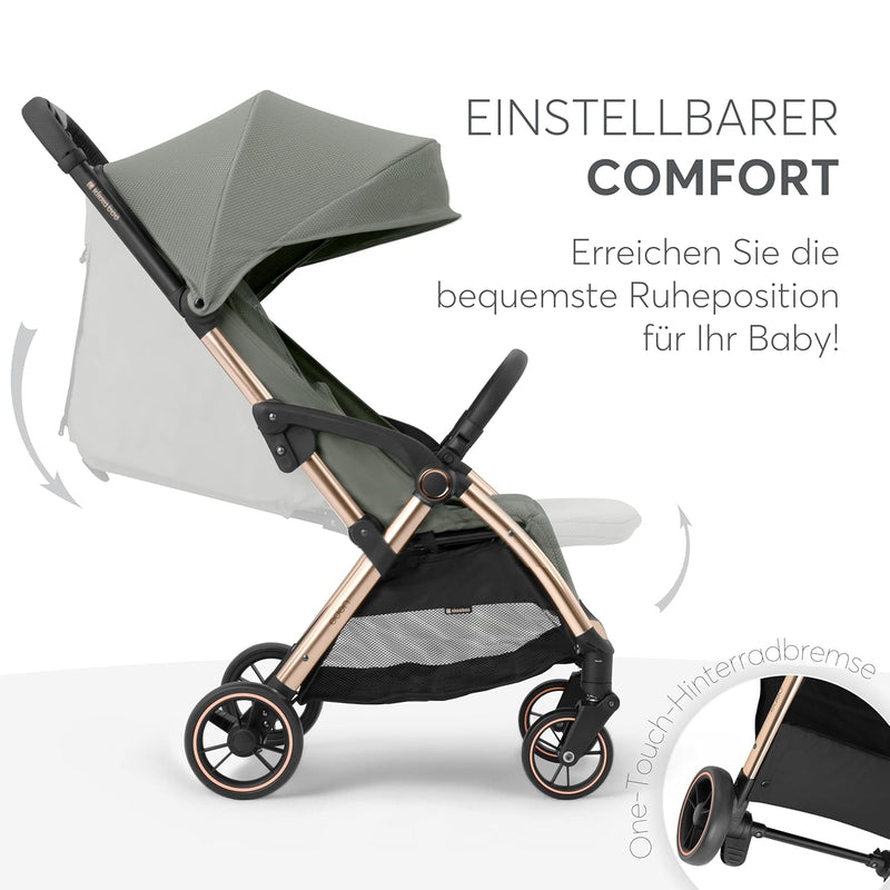 KikkaBoo EDEN Kinderwagen Buggy bis 22 kg – Leicht (7,1 kg), Kompakt & Stilvoll, One-Hand-Faltbar, Inkl. Regenschutz, Armee-Grün