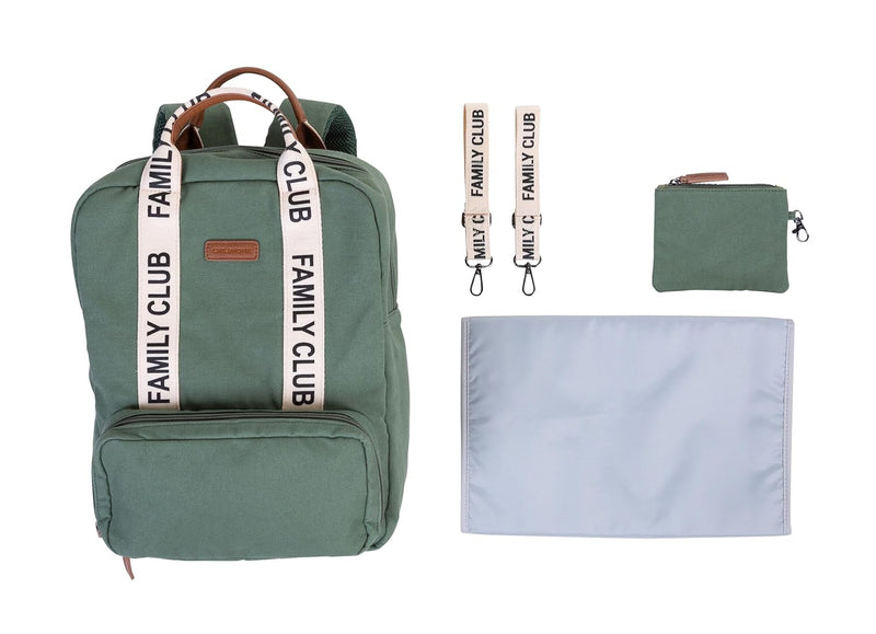 CHILDHOME, Wickelrucksack Family Bag Club, Großes Fassungsvermögen, Multifunktional, 11 Fächer, Isotherm Taschen,Trolley-Koffer Durchgang,Kinderwagenbefestigung,20,5L,Grün