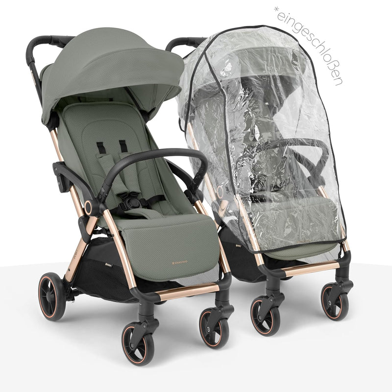 KikkaBoo EDEN Kinderwagen Buggy bis 22 kg – Leicht (7,1 kg), Kompakt & Stilvoll, One-Hand-Faltbar, Inkl. Regenschutz, Armee-Grün