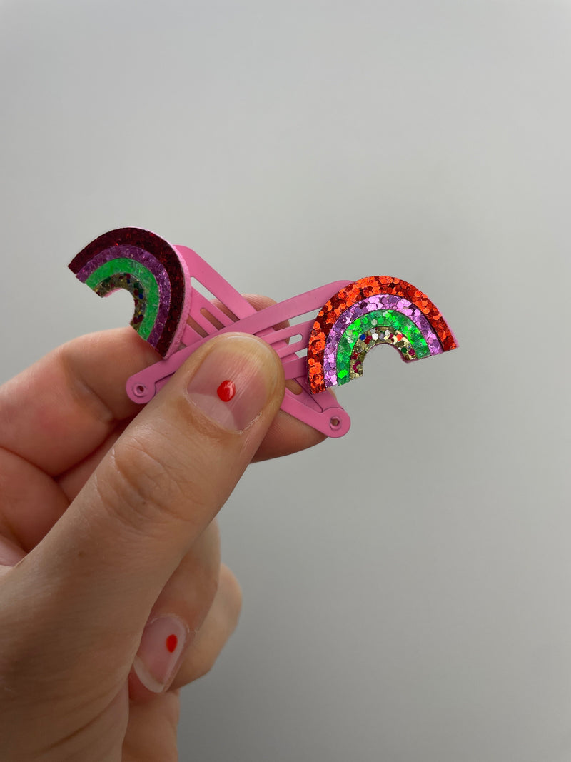 Glitter Hair Clips Set of 2 • Rainbow