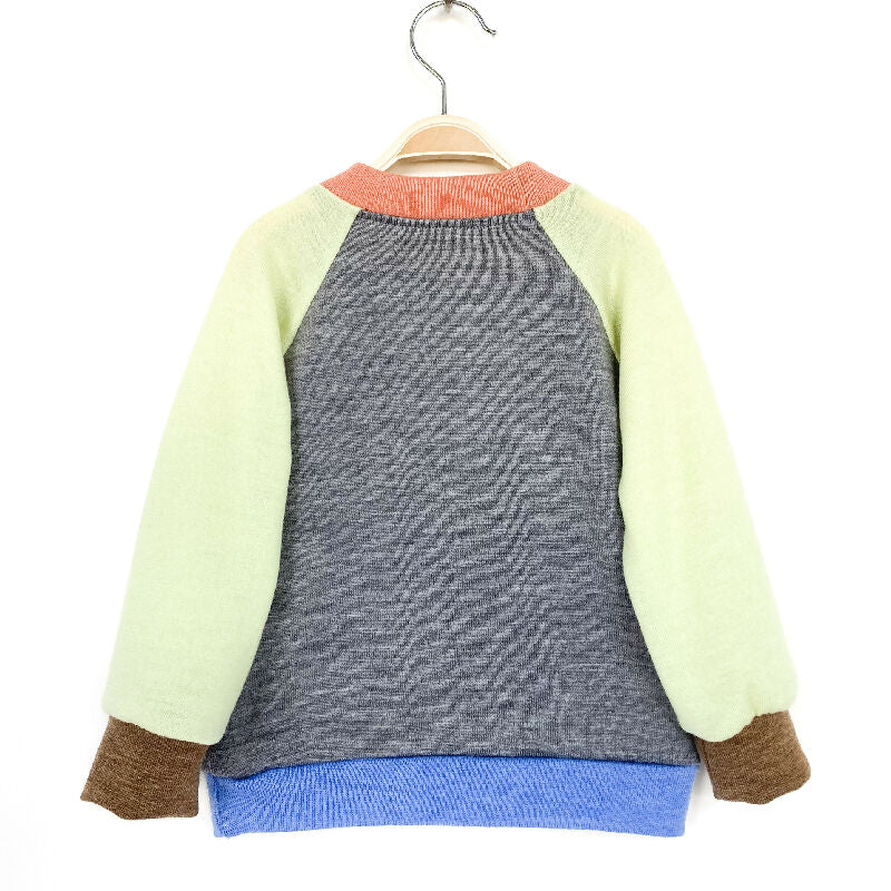 kronjuwel Wollpullover Größe 92 grau hellgrün bunt Upcyling Colorblockpullover